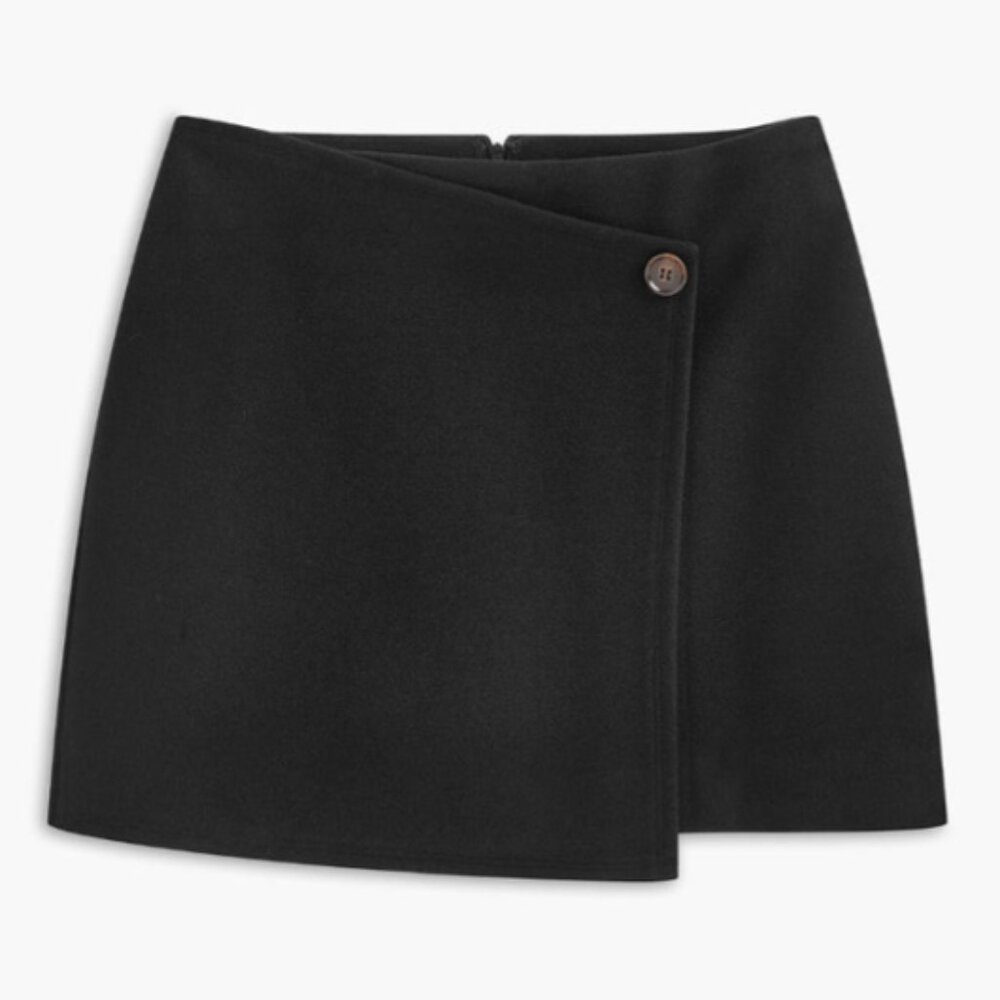 NWT Commense Tweed Wrap Mini Skirt Black XS High Waist